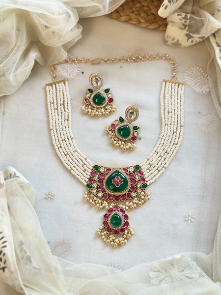 Kundan Rani pearl short set with grand pendant