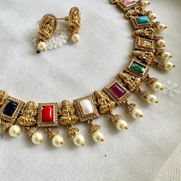 Antique Navratna Lakshmi blocks short set