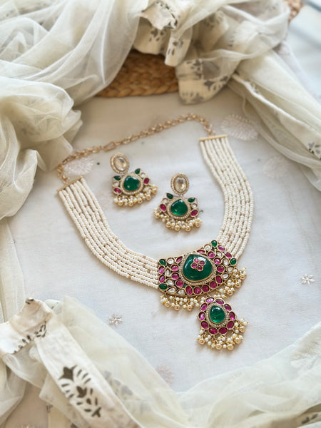 Kundan Rani pearl short set with grand pendant