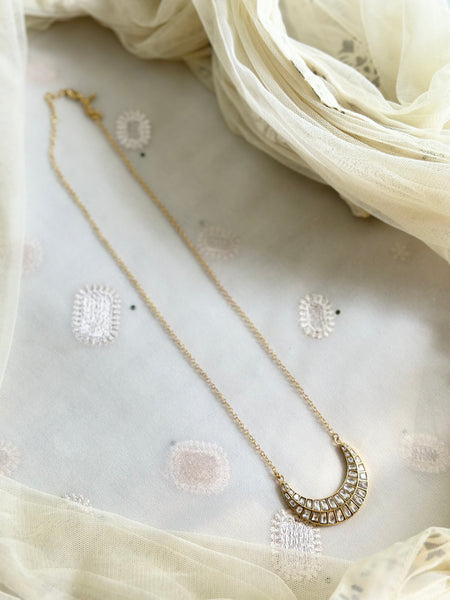 Polki Half moon pendant with chain