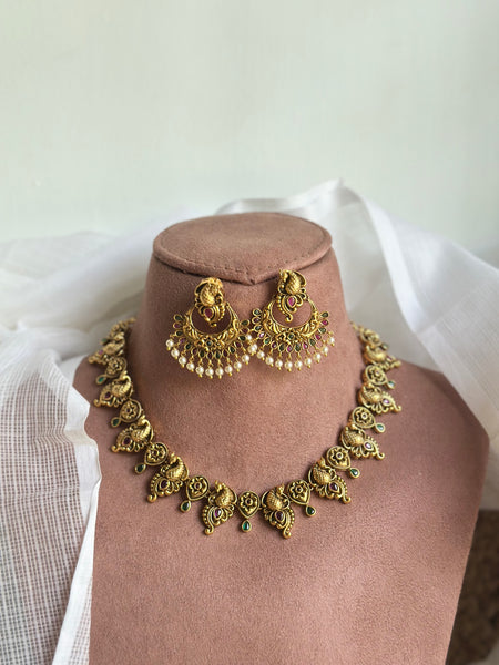 Antique matte peacock chandbali neckset