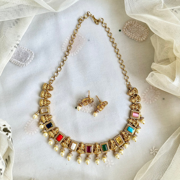 Antique Navratna Lakshmi blocks short set