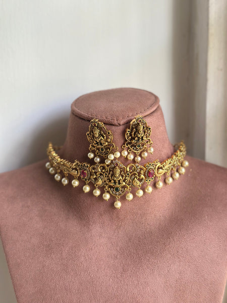 Antique matte Lakshmi Peacock thin choker set