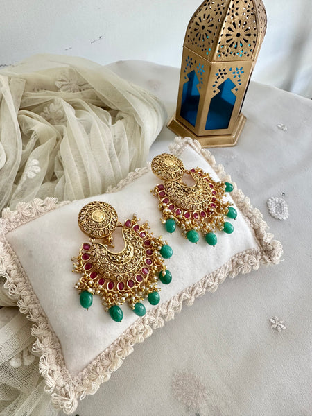 Matte filigree chandbali earrings