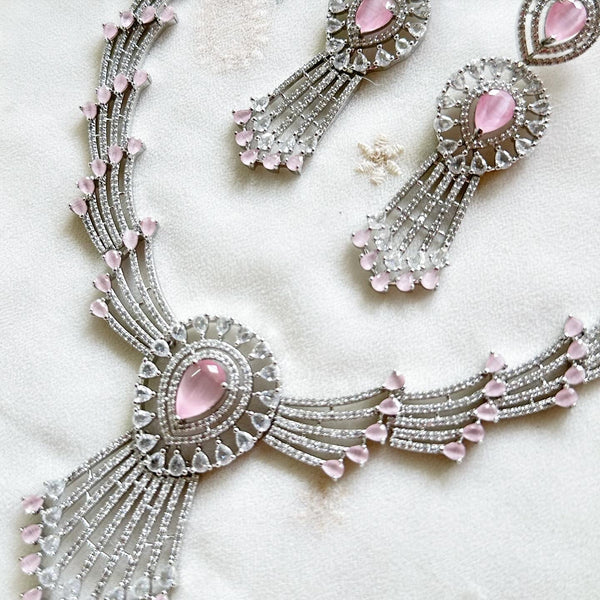 Bridal Silver CZ Angels Pastel Pink short set - Adorna