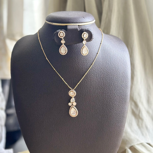 Polki tear drop pendant neckset (single strand chain)