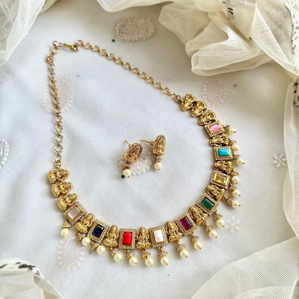 Antique Navratna Lakshmi blocks short set