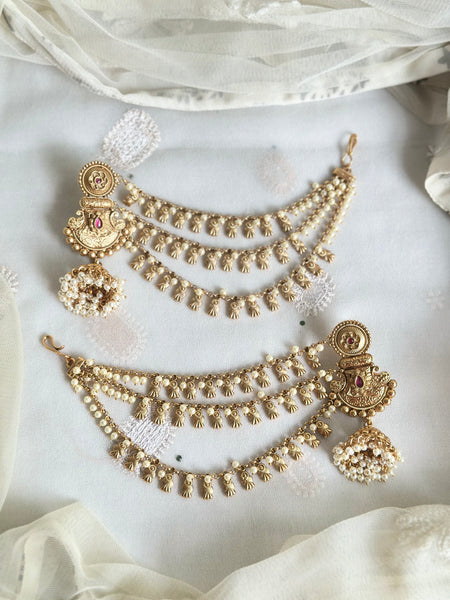 Matte Chakra jumkhas with ear chains/maatal attached