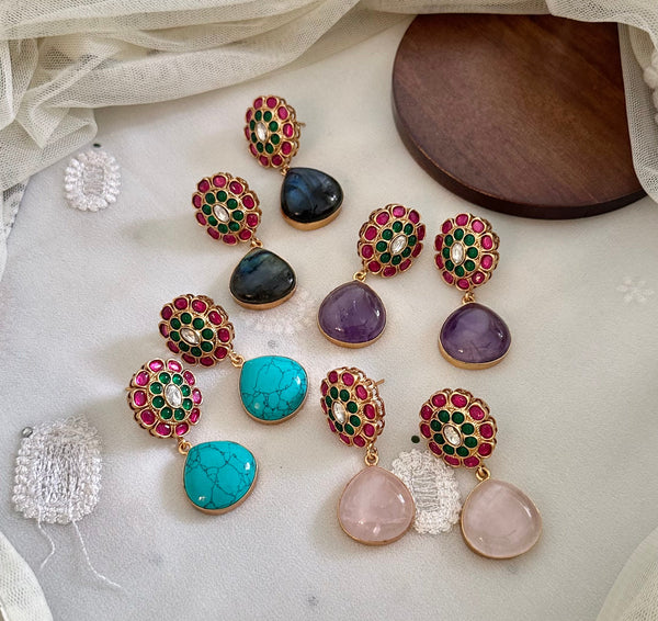 Kundan Marigold tear drop earrings