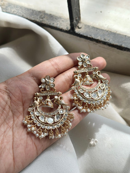 Polki Peacock-Floral Chandbali earrings