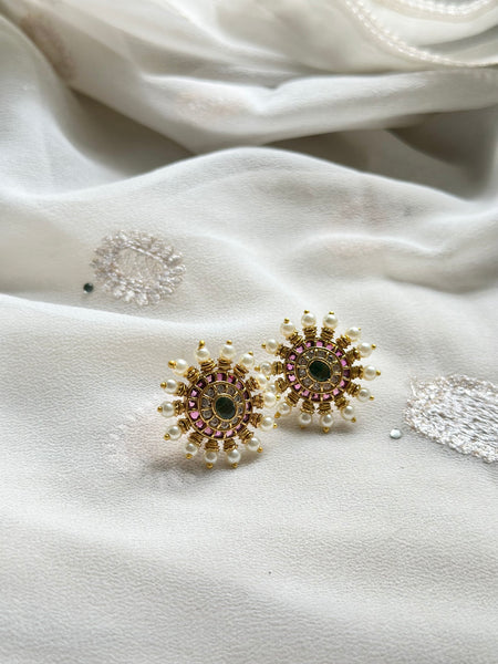 Matte Kemp chakra pearl spike ear studs