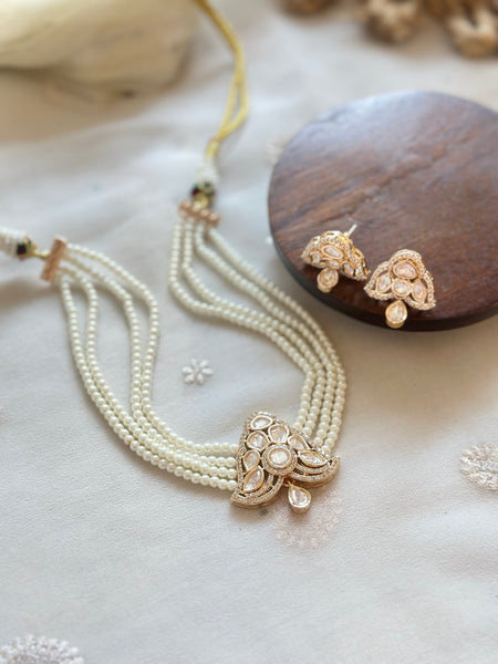 Polki Triangle pendant pearl choker set