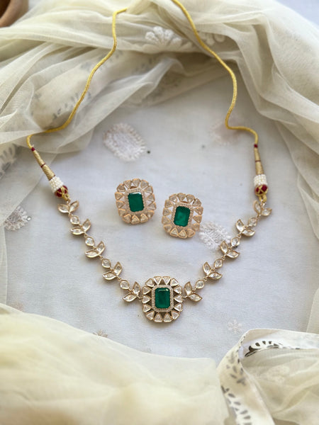 Polki rectangule choker set - Green
