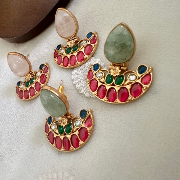 Kundan tear drop smile studs