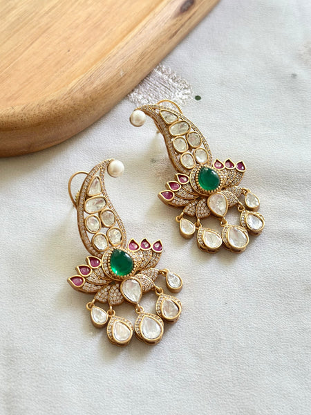 Polki kundan lotus drops earrings