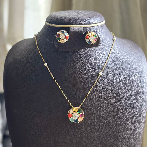 Navratna Polki pendant neckset