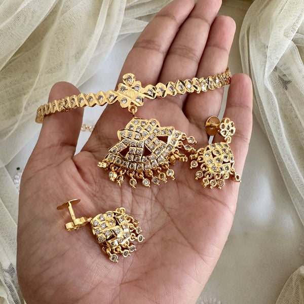 Traditional AD gold attigai with drop studs - White
