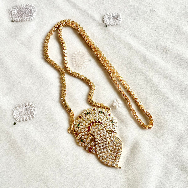 Stone Peacock pendant with box chain