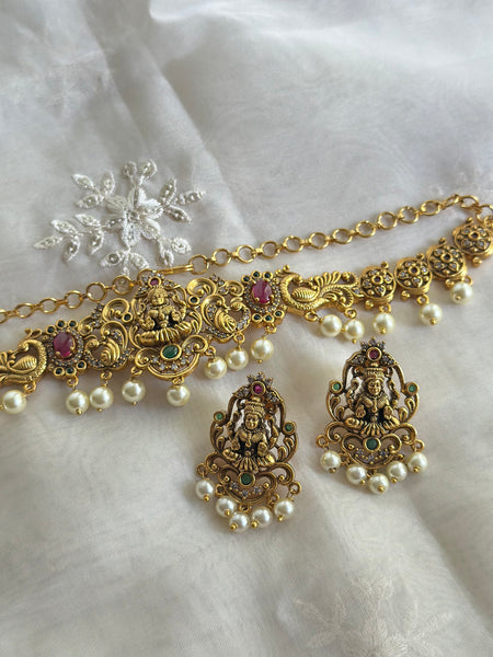 Antique matte Lakshmi Peacock thin choker set