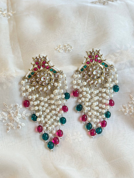Regal Swarna Polki pearl tassel earrings