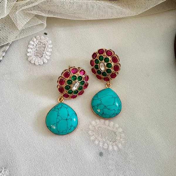 Kundan Marigold tear drop earrings