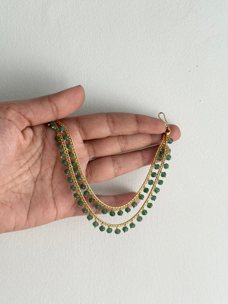 Antique Green Beads 2-line ear chain