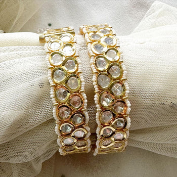 Kundan Bubbles kada Pearl laced Gold bangles - size 2.6 - set of 2
