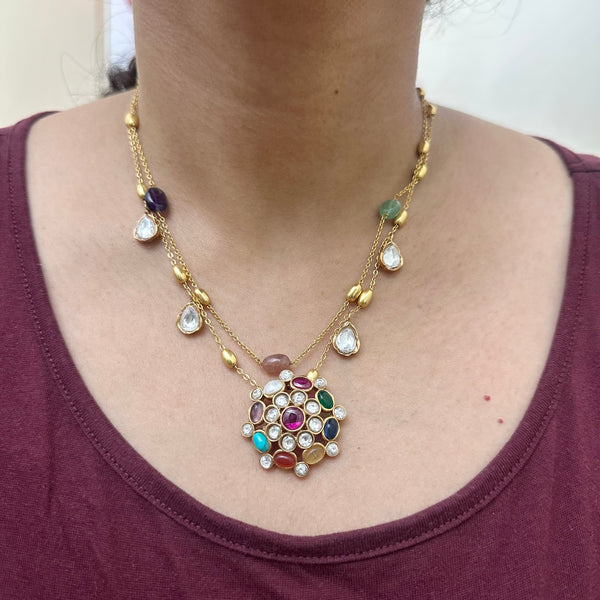 2 layered multi color Polki kundan set