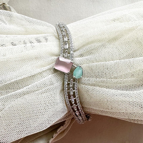 Silver Pastel pink-green curved bracelet