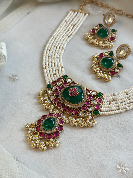 Kundan Rani pearl short set with grand pendant