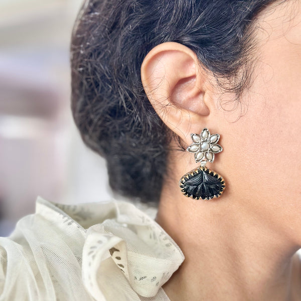 Real Rei pearl petal floral studs