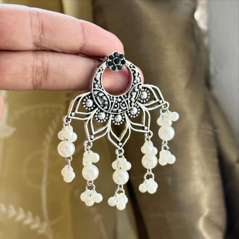 Chand-Petals pearl drop studs - Silver