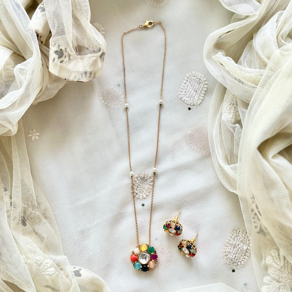 Navratna Polki pendant neckset