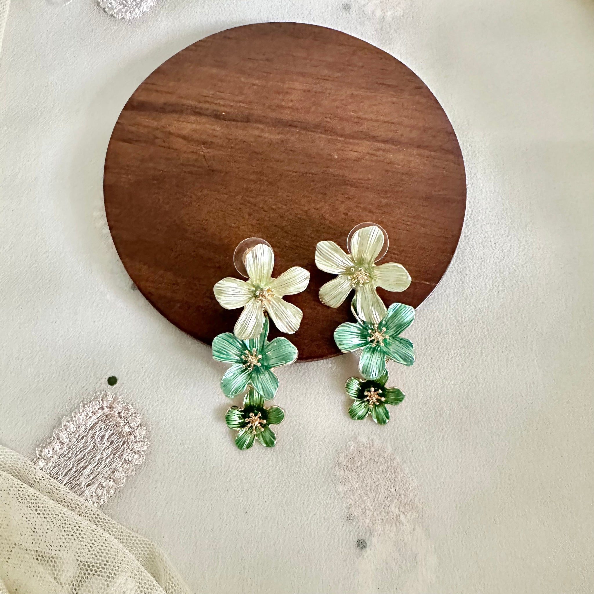 Greens Flower drops earrings