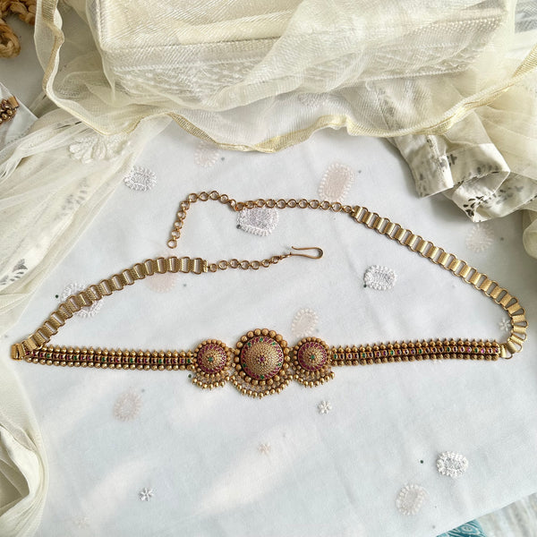 Matte Tri chakra band hipchain - Ruby-Green