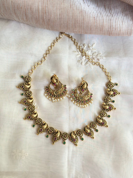Antique matte peacock chandbali neckset