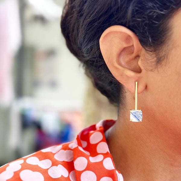 Sleek Raw stone dropper earrings - Adorna