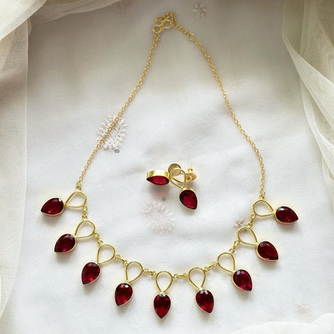 Gold tear drop cutstone short set - Full Red - Adorna