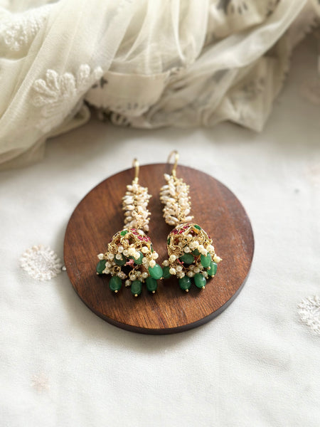 Matte Kemp Cluster Pearl long hook jumkhas