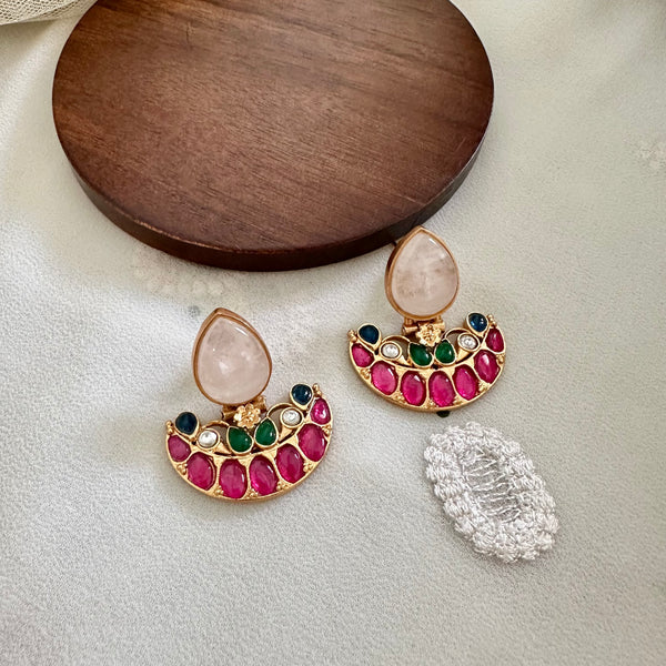 Kundan tear drop smile studs