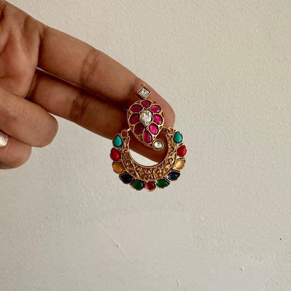 Multicolor Inverted Paisley Polki chandbali studs