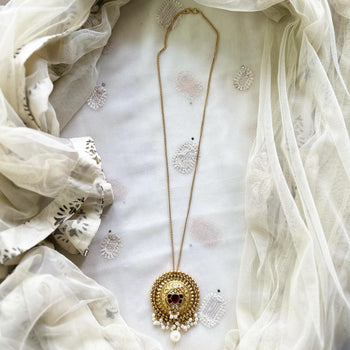 Kundan Jadau Lotus gold pendant long chain