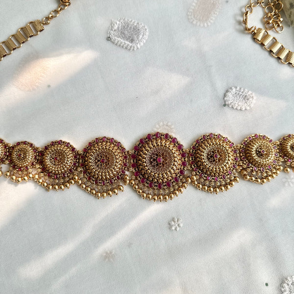 Matte Chakras string hipchain - Full Ruby