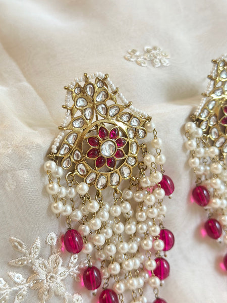 Regal Swarna Polki pearl tassel earrings