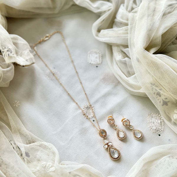 Polki tear drop pendant neckset (double strand chain)