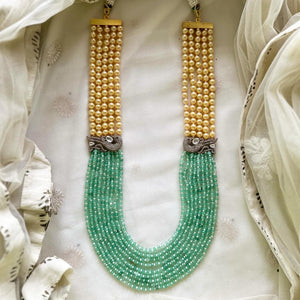 Victorian Peacock Crystal Pearl mala - Green