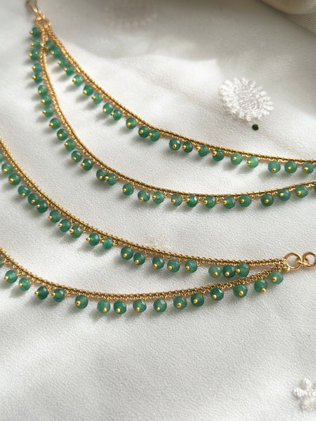 Antique Green Beads 2-line ear chain