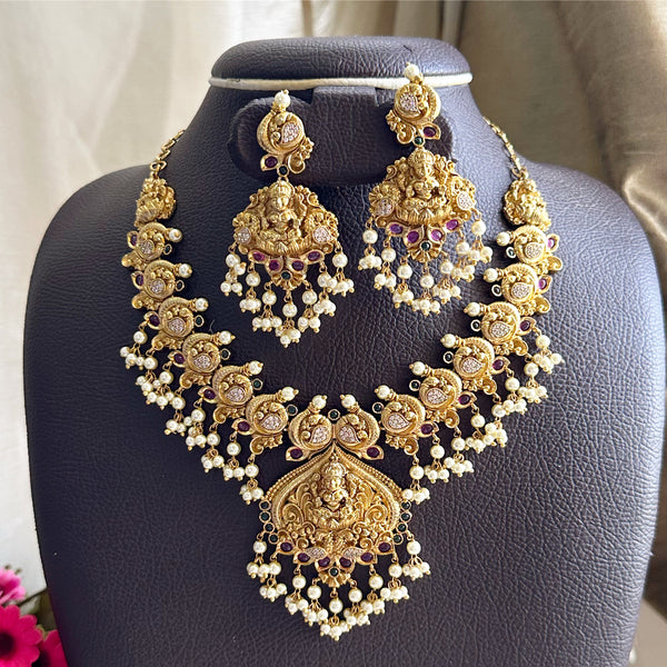 Antique Matte Lakshmi Peacock Pearl spike gutta set