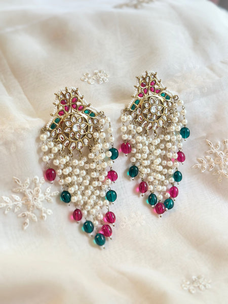 Regal Swarna Polki pearl tassel earrings
