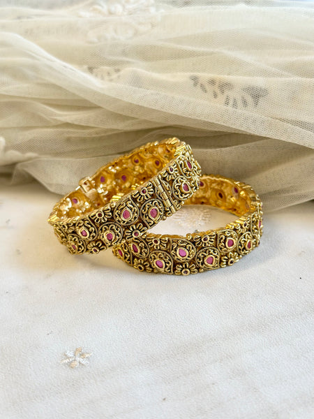 Bridal matte paisley floral kemp bangles - set of 2